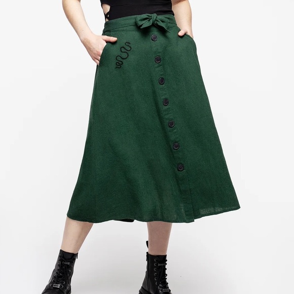 NWT Disturbia Basilisk Green Linen Blend Button Up Midi Skirt - Picture 2 of 16